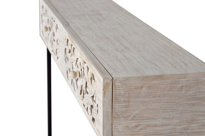 GINER Y COLOMER Console en Bois de Mango avec Patins Métal, Finition Blanc Vieilli et Noir - 120 cm de Large, 77 cm de Haut, 30 cm de Profondeur