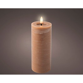 Lumineo Bougie LED effet flamme marron Ø7 x 19 cm avec temporisateur, autonomie 250 h, IP20 intérieur
