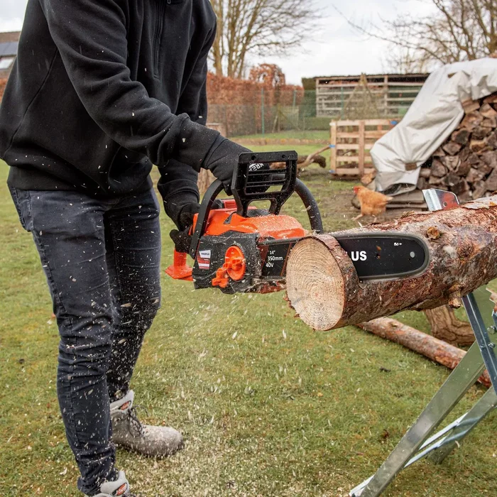 Dual Power POWDPGCSS2 - Tronçonneuse élagueuse sans fil 40 V - Guide 350 mm - Moteur brushless - Avec batterie et chargeur