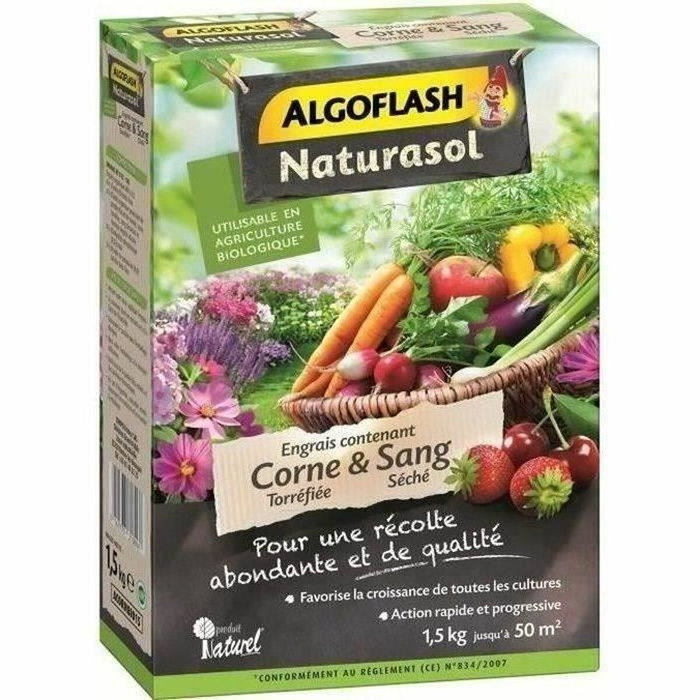 Algoflash Naturasol Engrais corne torréfiée et sang séché 1,5kg Algoflash Naturasol Engrais corne torréfiée et sang séché 1,5kg