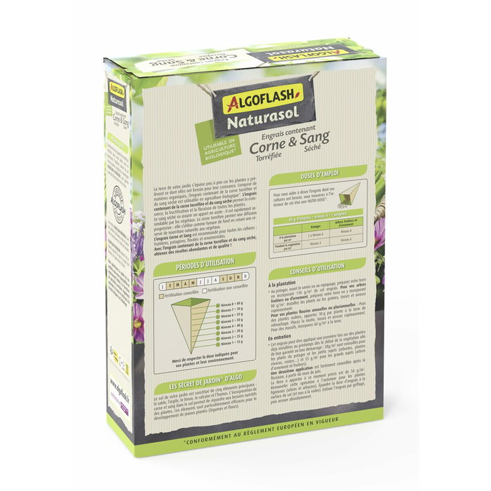 Algoflash Naturasol Engrais corne torréfiée et sang séché 1,5kg Algoflash Naturasol Engrais corne torréfiée et sang séché 1,5kg