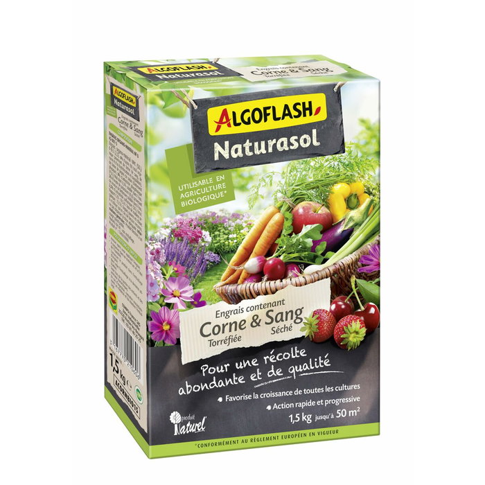 Algoflash Naturasol Engrais corne torréfiée et sang séché 1,5kg Algoflash Naturasol Engrais corne torréfiée et sang séché 1,5kg