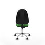 Chaise de bureau Algarra avec mécanisme de contact permanent de base, recouverte de tissu vert. Équipée d'une base chromée, sans accoudoirs et de roulettes en nylon de 50 mm