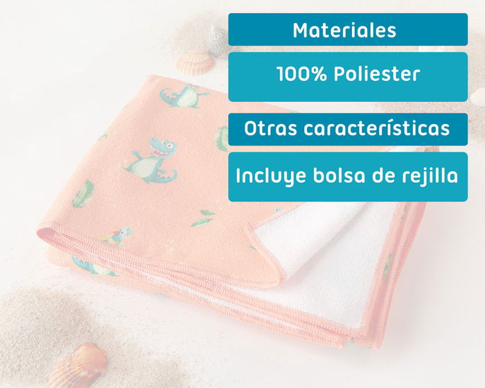 KioKids Toalla Playa Microfibre Serviette de Plage et Piscine Cocodrilo 75 x 150 cm - Naranja (Orange) avec Sac Maille et Mousqueton
