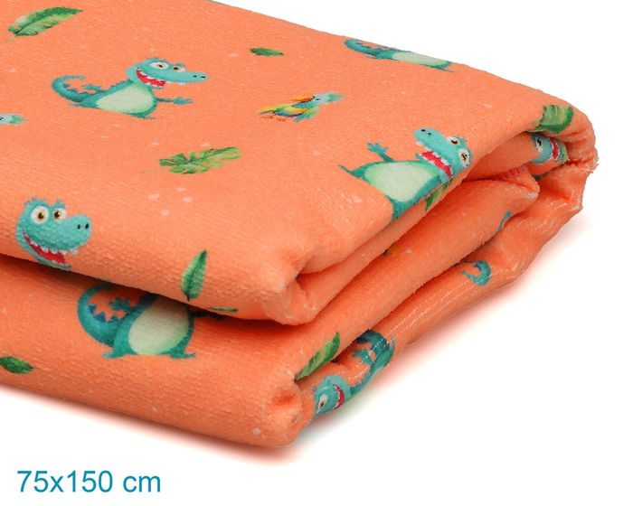 KioKids Toalla Playa Microfibre Serviette de Plage et Piscine Cocodrilo 75 x 150 cm - Naranja (Orange) avec Sac Maille et Mousqueton