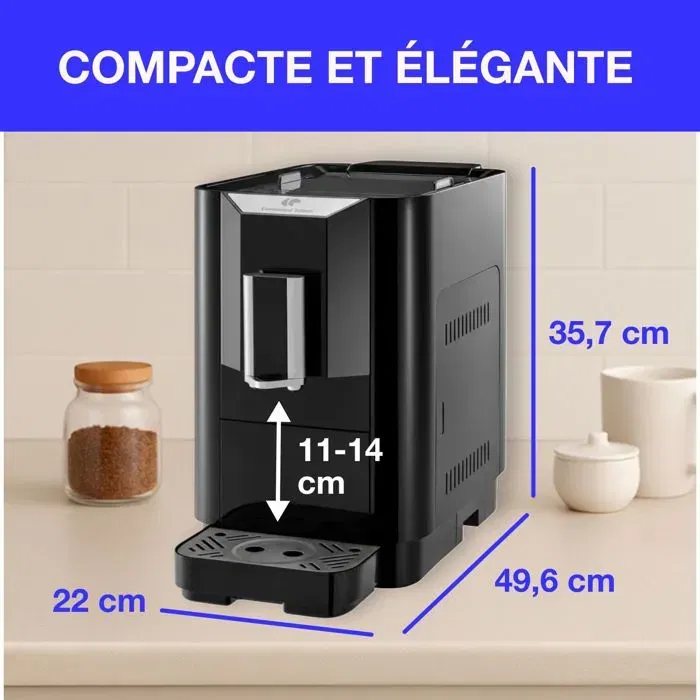 Continental Edison CECFAUTOB - Machine à expresso avec broyeur à grains, 19 bars, 1450 W, programmes expresso/lungo/americano - Noir