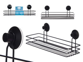 Berilo Support de Douche Rectangulaire Noir Métal et Plastique 35x13x13 cm (Set de 12)