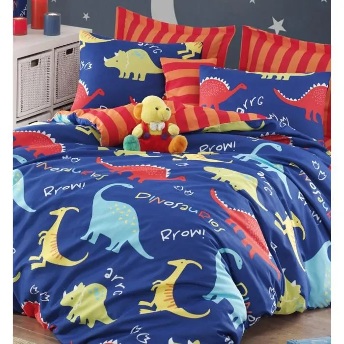 Parure de lit King - Housse de couette 220 x 240 cm + 2 taies d'oreiller 60 x 60 cm - 65% coton 35% polyester - Bleu - Lavable machine 30°C