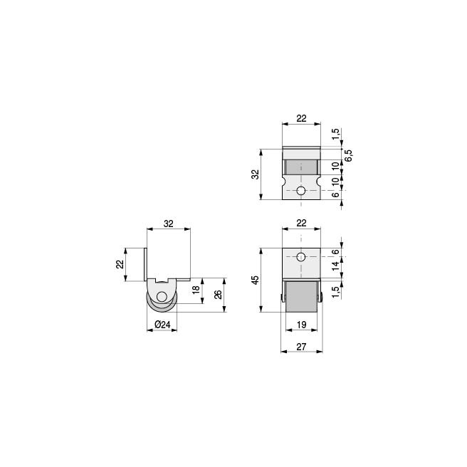 Q&Q Roue Fixe Kety D16 H19 Nylon avec Support Acier Zincé Forme Équerre pour Meubles