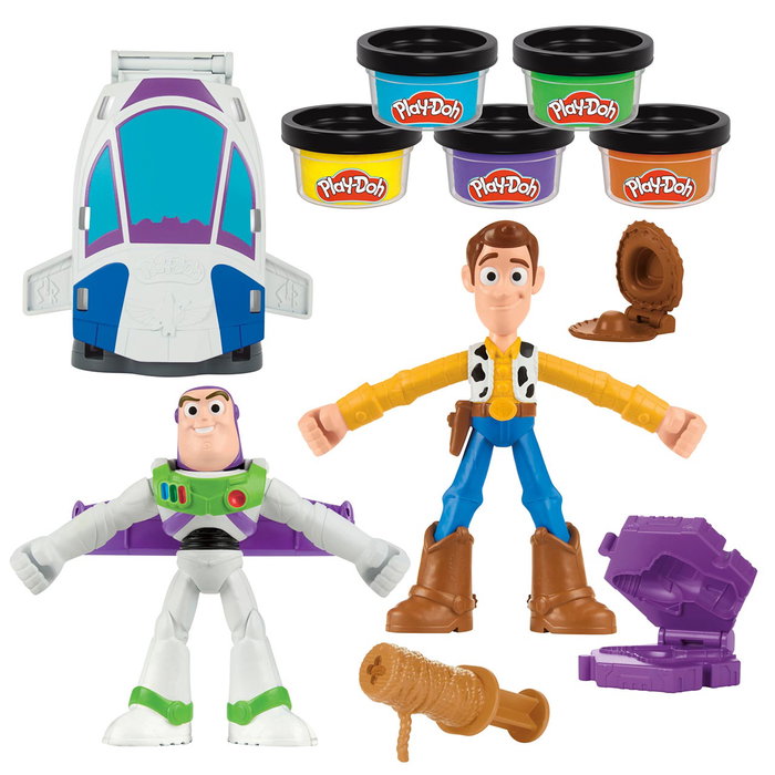 Hasbro Toy Story Creaciones Espaciales Play-Doh G2319 - Set de jeu avec vaisseau, figurines Woody et Buzz, 5 couleurs, accessoires, pour enfants dès 4 ans