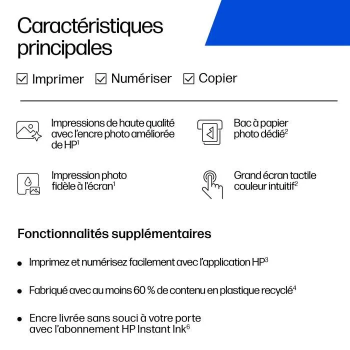 HP Envy Photo 7231 Imprimante Multifonction Jet d'Encre Couleur - Wifi - Ecran Tactile - Impression, Copie, Numérisation - Cartouches HP 303 Incluses