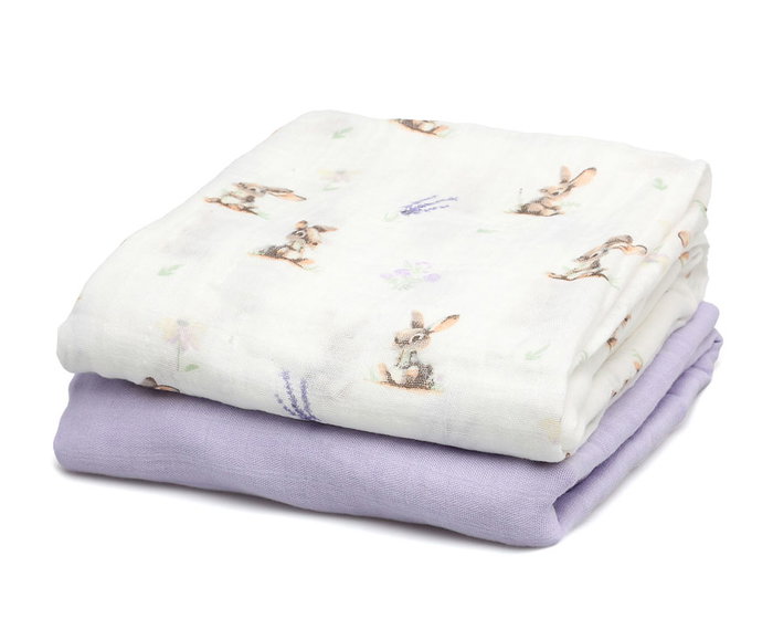 KioKids Set de 2 Muselines Conejitos Lavanda 120x120cm KioKids Set de 2 Muselines Conejitos Lavanda 120x120cm