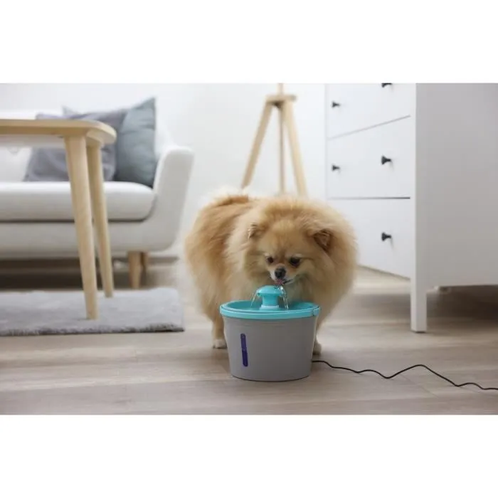 Kerbl Fontaine à Eau pour Chat et Chien 80557, 1.6 L, Filtre Charbon Actif, 2 Modes, Silencieuse, Arrêt Automatique, Gris/Bleu