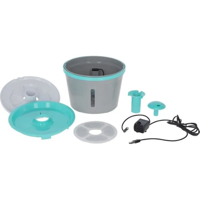 Kerbl Fontaine à Eau pour Chat et Chien 80557, 1.6 L, Filtre Charbon Actif, 2 Modes, Silencieuse, Arrêt Automatique, Gris/Bleu