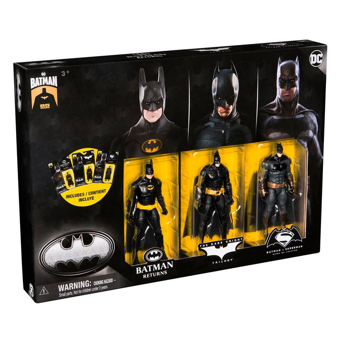 Spin Master - Figurine Articulée Collection Batman 85e Anniversaire - Pack Multipack de 3 Figurines Iconiques de 10 cm (4 Pouces) - Détailé - Licence DC Comics