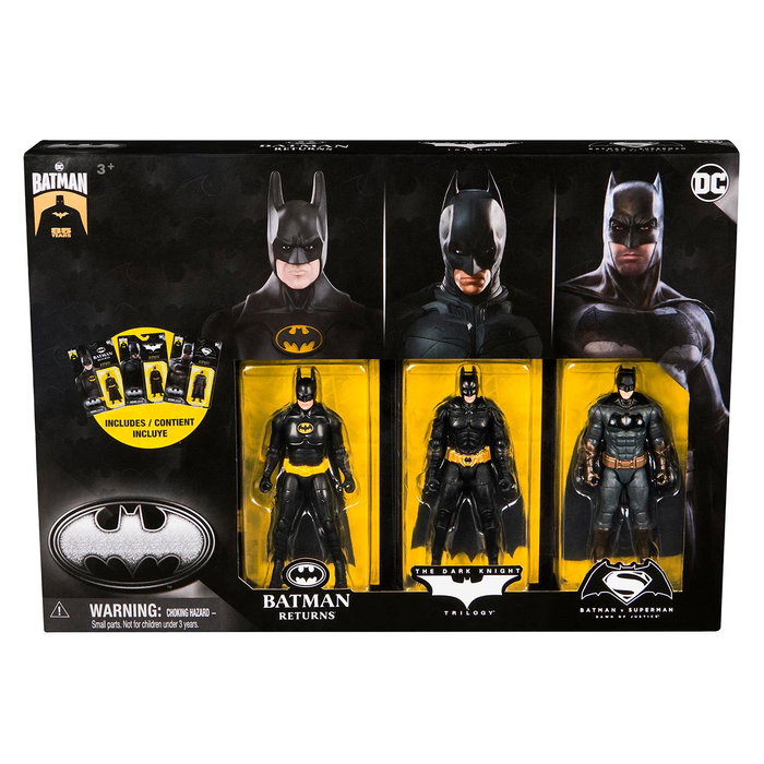 Spin Master - Figurine Articulée Collection Batman 85e Anniversaire - Pack Multipack de 3 Figurines Iconiques de 10 cm (4 Pouces) - Détailé - Licence DC Comics