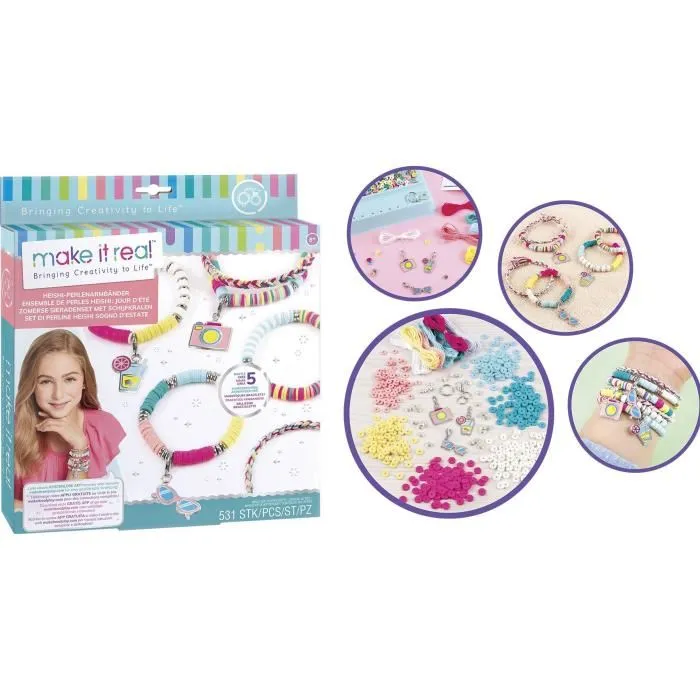 Lansay - Make It Real Bijoux Heishi Jours d'Été - Kit de Fabrication de Bracelets avec Perles pour Enfants dès 8 Ans Lansay - Make It Real Bijoux Heishi Jours d'Été - Kit de Fabrication de Bracelets avec Perles pour Enfants dès 8 Ans