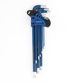 Workpro Jeu de 9 clés Allen longues métriques, 1,5-10 mm, acier chromé vanadium trempé