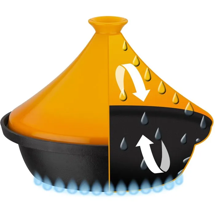GSW Tajine en fonte d'acier induction 30 cm, couvercle en céramique jaune - Noir, modèle 717434