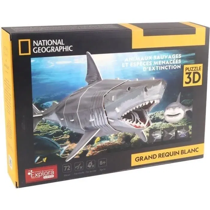 Explora Puzzle 3D Grand Requin Blanc, Jeu de Construction Éducatif 72 Pièces, à Partir de 8 Ans, 38 cm Assemblé