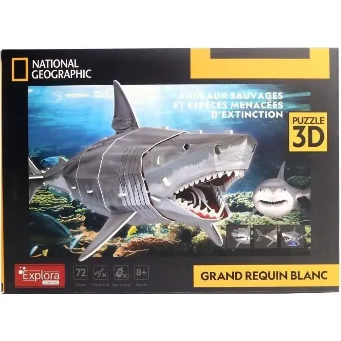Explora Puzzle 3D Grand Requin Blanc, Jeu de Construction Éducatif 72 Pièces, à Partir de 8 Ans, 38 cm Assemblé