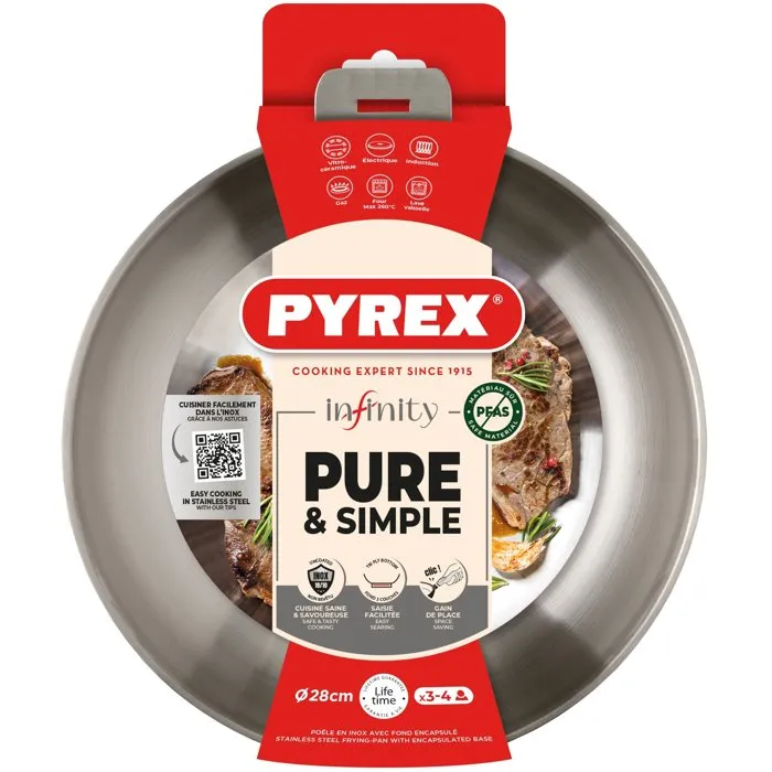Pyrex Infinity Poêle en Inox 28 cm avec Poignée Amovible Pyrex Infinity Poêle en Inox 28 cm avec Poignée Amovible