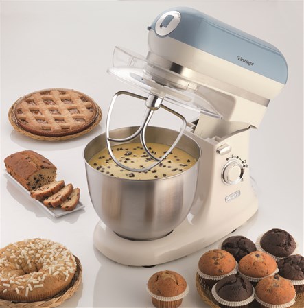 Ariete 1588/05 - Robot de cuisine vintage bleu, bol en acier inoxydable, 10 vitesses et fonction pulse, avec accessoires