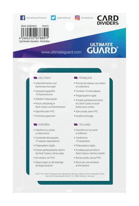 Ultimate Guard Card Dividers Standard Size - Petrol (10 pièces)
