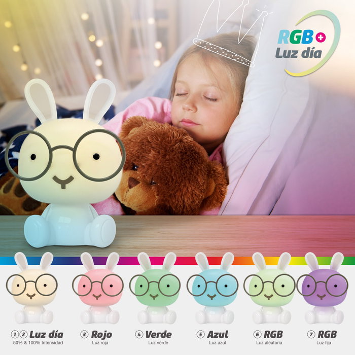 GSC Evolution Veilleuse LED Enfantine Lapin RGB avec Batterie Rechargeable Blanc
