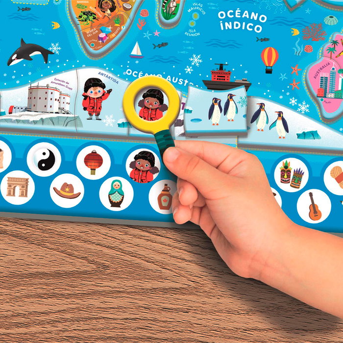 Clementoni Geopuzzle Magnétique Le Monde 55659 - Puzzle Carte du Monde avec Jeu d'Observation, dès 5 ans