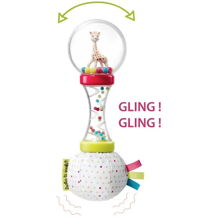Sophie La Girafe - Soft Maracas : hochet sensoriel avec poignée transparente et billes, textile doux au bruit de papier froissé et étiquettes à manipuler