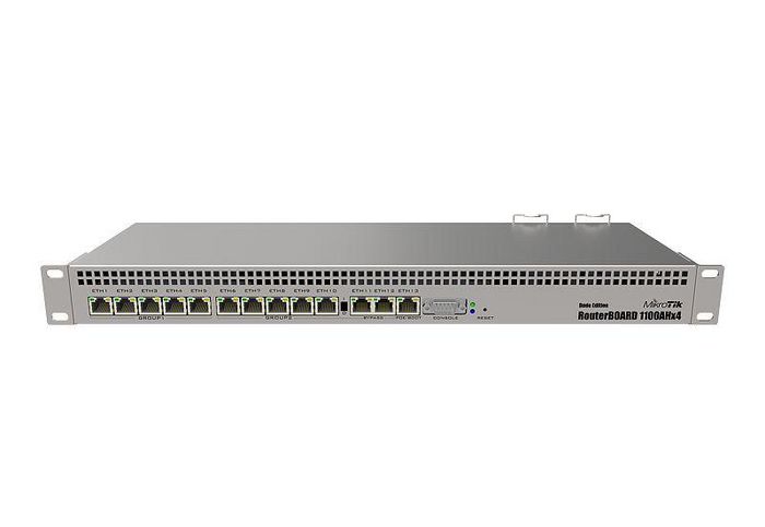 MikroTik RB1100AHx4 Dude Edition - Routeur 1U rack, 13 ports Gigabit Ethernet, PoE, RS232, 1 GB RAM, processeur quadri-coeur 1.4 GHz, accélération IPsec MikroTik RB1100AHx4 Dude Edition - Routeur 1U rack, 13 ports Gigabit Ethernet, PoE, RS232, 1 GB RAM, processeur quadri-coeur 1.4 GHz, accélération IPsec
