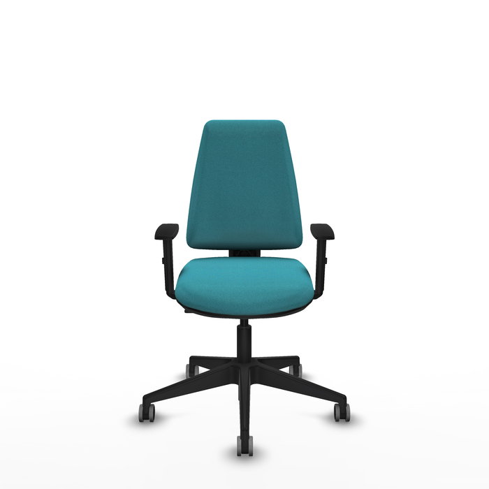 Chaise Elche Contact permament de base Tissu Turquoise Base pyramidale noire Accoudoir 1D Sans appui-tête Roulettes 65mm pour moquette