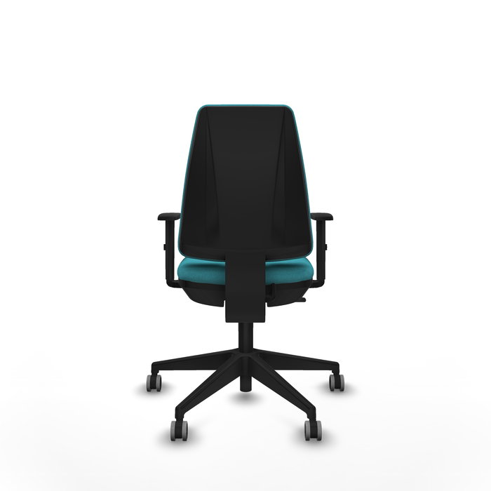 Chaise Elche Contact permament de base Tissu Turquoise Base pyramidale noire Accoudoir 1D Sans appui-tête Roulettes 65mm pour moquette