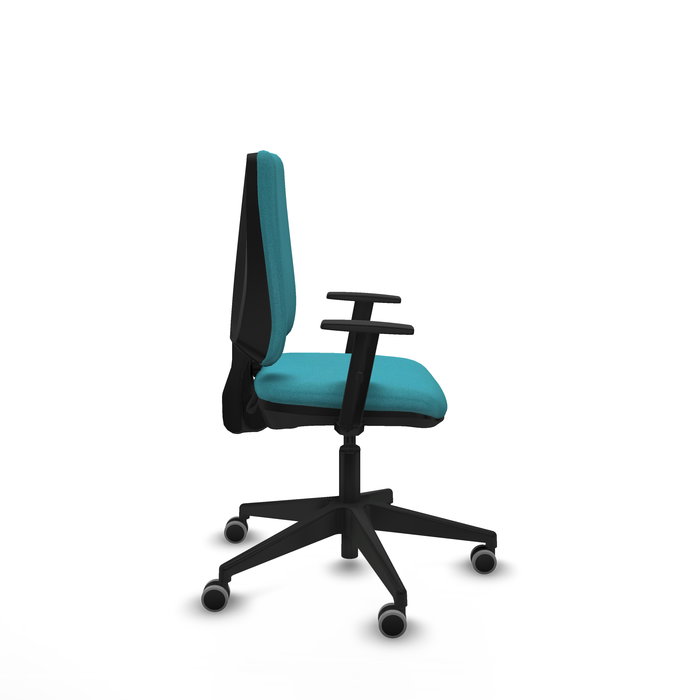 Chaise Elche Contact permament de base Tissu Turquoise Base pyramidale noire Accoudoir 1D Sans appui-tête Roulettes 65mm pour moquette