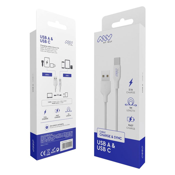 Câble USB A vers USB-C Myway Blanc Noir 1 m