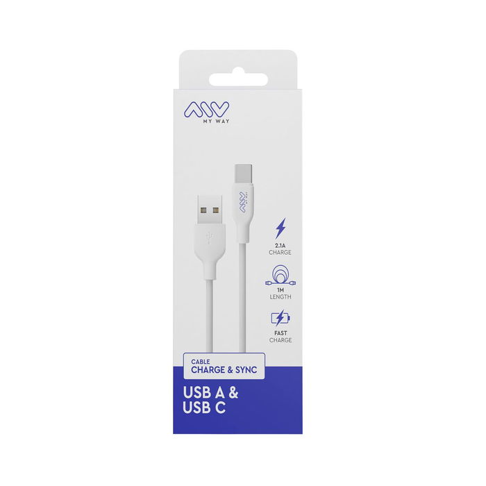 Câble USB A vers USB-C Myway Blanc Noir 1 m