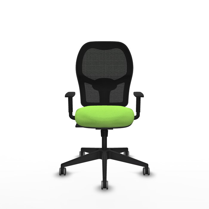 Chaise Alocén Synchro 3 positions tissu Vert pistache Maille Noir Base pyramidale noire Accoudoir 1D Sans appui-tête Roulettes 65mm pour moquette
