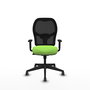 Chaise Alocén Synchro 3 positions tissu Vert pistache Maille Noir Base pyramidale noire Accoudoir 1D Sans appui-tête Roulettes 65mm pour moquette