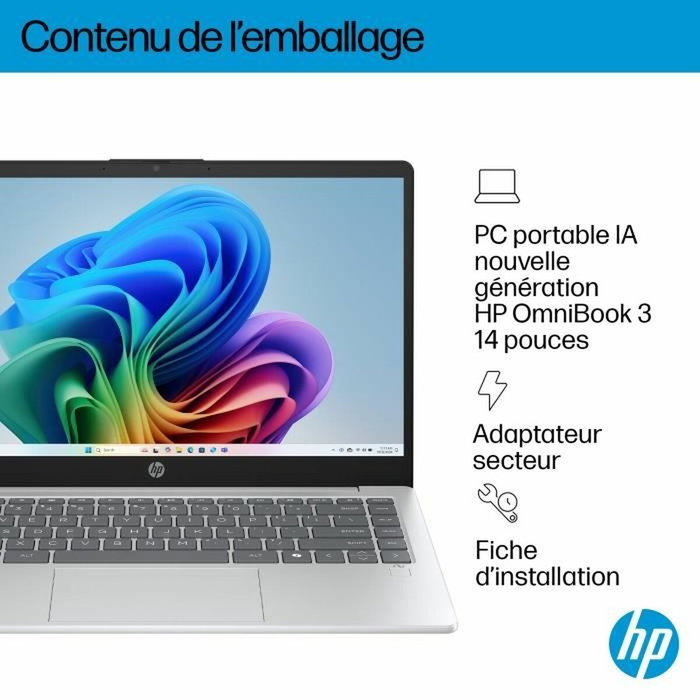 HP Omnibook 3 14-ha0015nf, Windows 11, 14 FHD IPS, Ryzen AI 5 340, 16Go, 512Go SSD, AZERTY