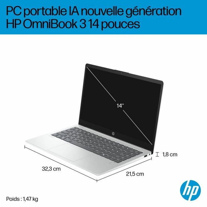 HP Omnibook 3 14-ha0015nf, Windows 11, 14 FHD IPS, Ryzen AI 5 340, 16Go, 512Go SSD, AZERTY