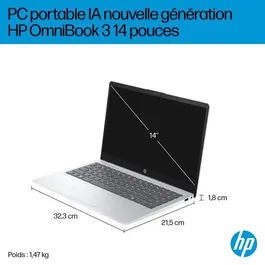 HP Omnibook 3 14-ha0015nf - PC Portable 14" FHD IPS - Processeur AMD Ryzen AI 5 340 - 16 Go RAM - 512 Go SSD - Clavier AZERTY - Windows 11