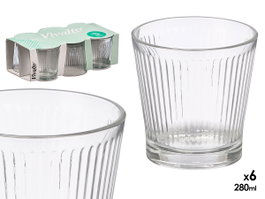 Vivalto Set de 6 Verres Rayure Verticale 280 ml en Verre Transparent 27x9x16 cm (Set de 8)