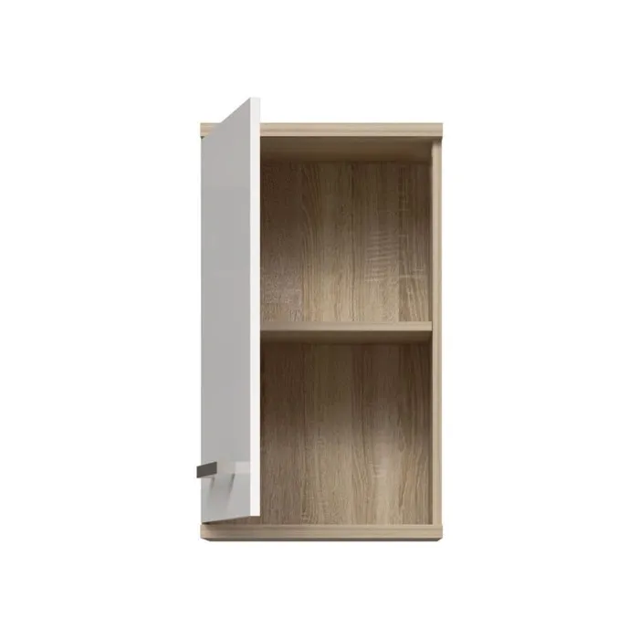 Forte Armoire de Salle de Bain Suspendue Blanc et Chêne Sonoma 1 Porte - 68.8 x 40.2 x 29 cm - VERIS