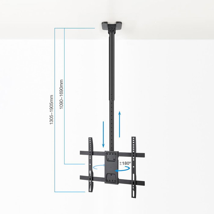 Tooq LPCE1175TSLI-XL-B Support Plafond TV VESA 32-75 Pouces Noir Inclinable Rotation