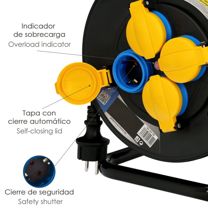 WOLFPACK LINEA PROFESIONAL Dévidoleur de câble industriel extensible 50 m IP44