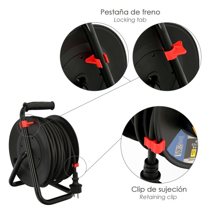 WOLFPACK LINEA PROFESIONAL Dévidoleur de câble industriel extensible 50 m IP44