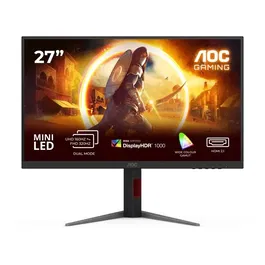 AOC Moniteur PC Gamer 27 Pouces (68.6 cm) U27G4XM, Double Mode 4K 160 Hz / FHD 320 Hz, Dalle Fast IPS Mini-LED HDR 1000, 0.5 ms, G-SYNC, Pivot, Hub USB, Réglable en Hauteur, Noir