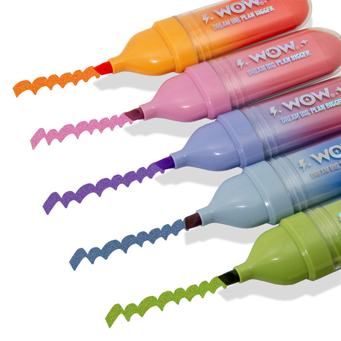 Kids Licensing Lot de 5 surligneurs pailletés WOW Generation rose violet bleu vert orange Kids Licensing Lot de 5 surligneurs pailletés WOW Generation rose violet bleu vert orange