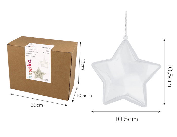 Innspiro Pack de 12 étoiles à 5 pointes transparentes de 10,5 cm